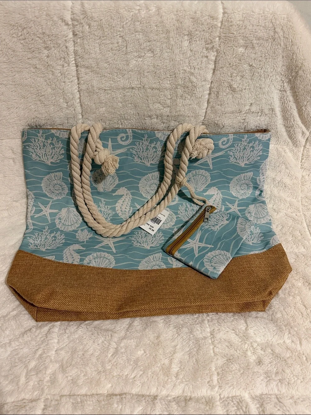 Beach Rope Handle Tote Bag w/ Small Pouch
